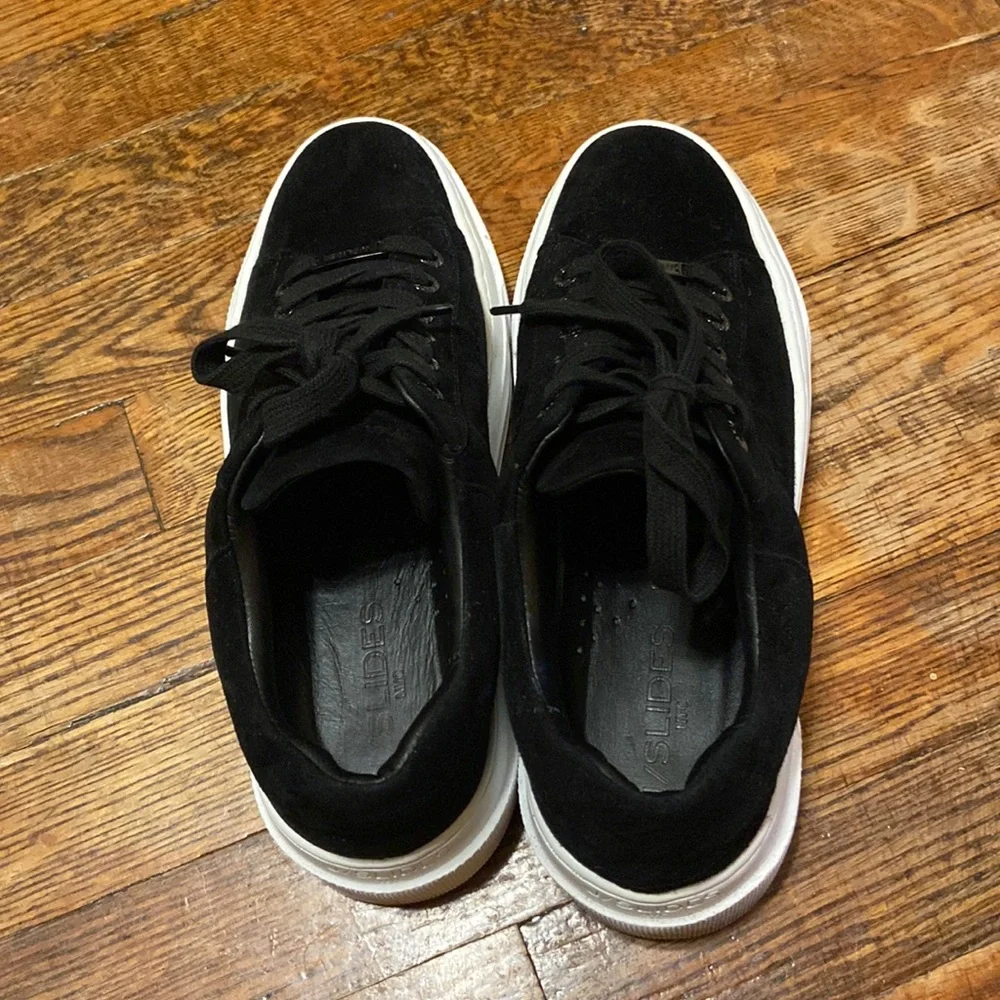 J Slides Women Black Faux Suede Platform Sneakers 7.5 - Picture 6 of 9